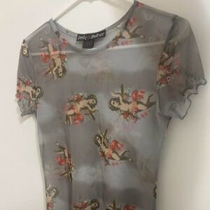 Polly & Esther Gray Angel Graphic Mesh Tee